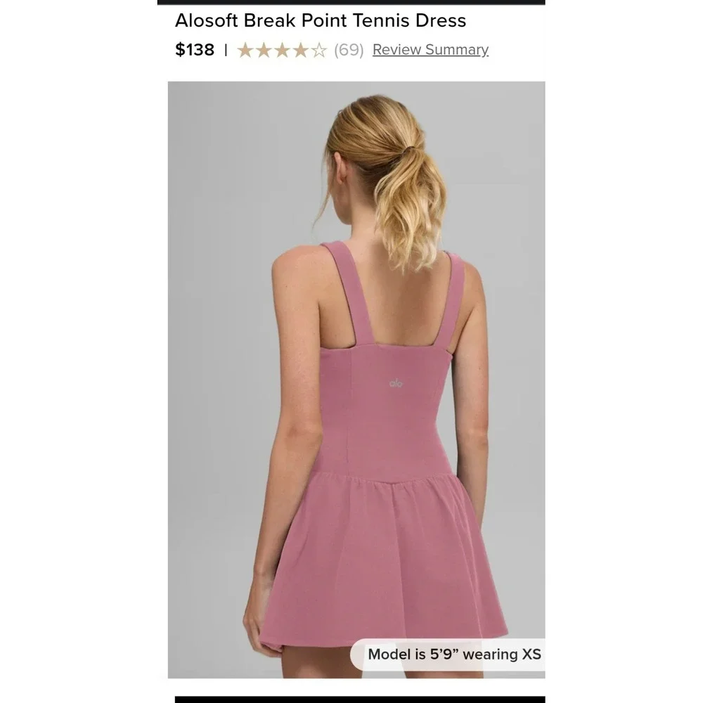 Alo Yoga XS Alosoft Break Point Tennis Dress in Pink Wild Rose NWT $138